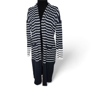 CAbi Boathouse duster cardigan sweater navy white Size S